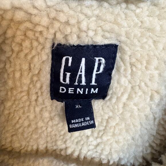 Gap Denim Sherpa Jean Jacket Light Wash Lined Ranch Heavy Coat Barn XL - Picture 7 of 10